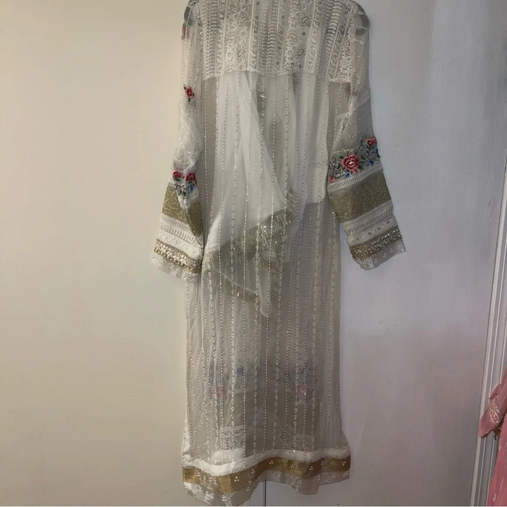 Pakistani Ruzal white/multicolor Slip Dress Fancy Formal party / Wedding Suit - Picture 8 of 17